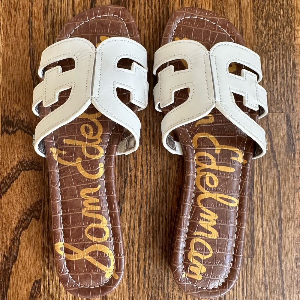 NEW Sam Edelman Bay Slide Sandals in Bright White Leather, Size 7M / 37
